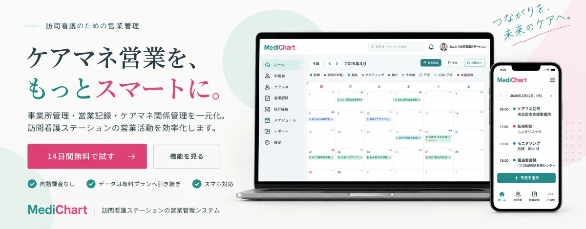MediChart — ケアマネ営業を、もっとスマートに。 事業所管理・営業記録・ケアマネ関係管理を一元化。
